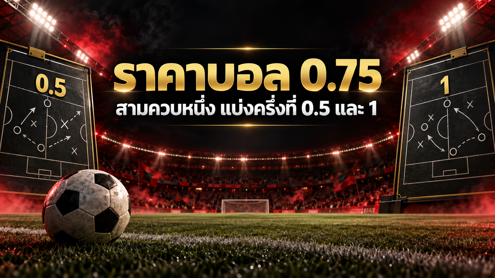 ภาพประกอบราคาบอล 0.75 หรือราคาสามควบหนึ่ง แบ่งครึ่งที่ 0.5 และ 1